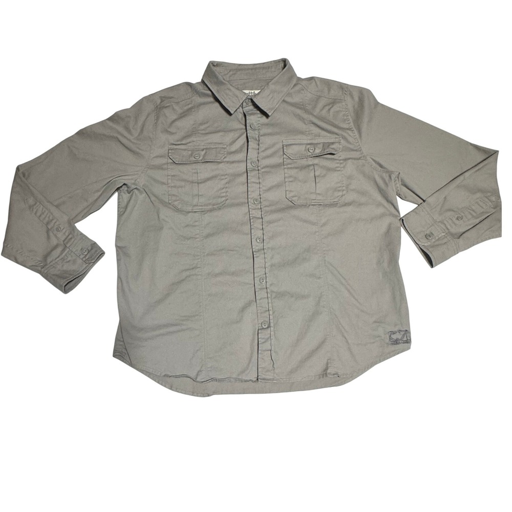 Reel Life Mens XL Gray Long Sleeve Button Down Fishing Shirt Cotton Stretch